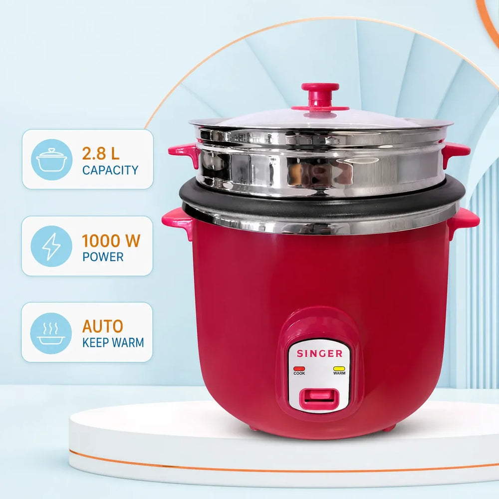 Singer Deluxe Pink 2.8L Rice Cooker with Auto Keep Warm