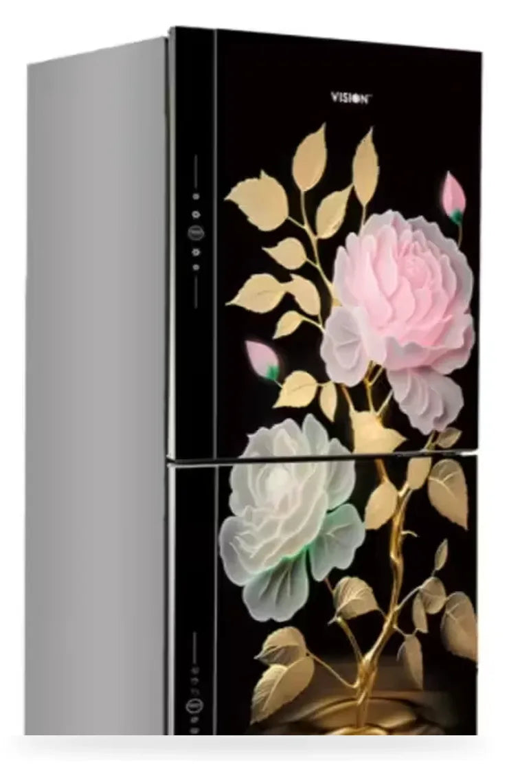 Vision 305 Liter Glass Door Refrigerator Golden Peony Flower Top Mount