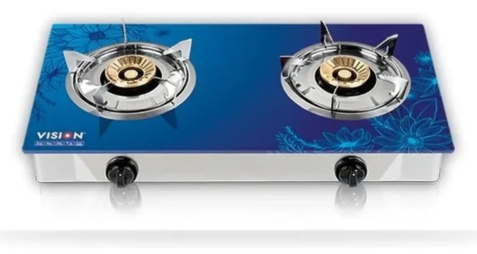 Vision 3D-Sky Tempered Glass Double NG Gas Stove – Blue