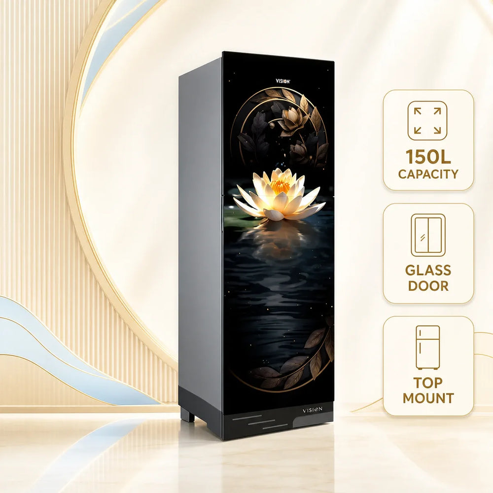 Vision Glass Door Refrigerator RE-150 Liter Moonlight Lily Flower Top Mount