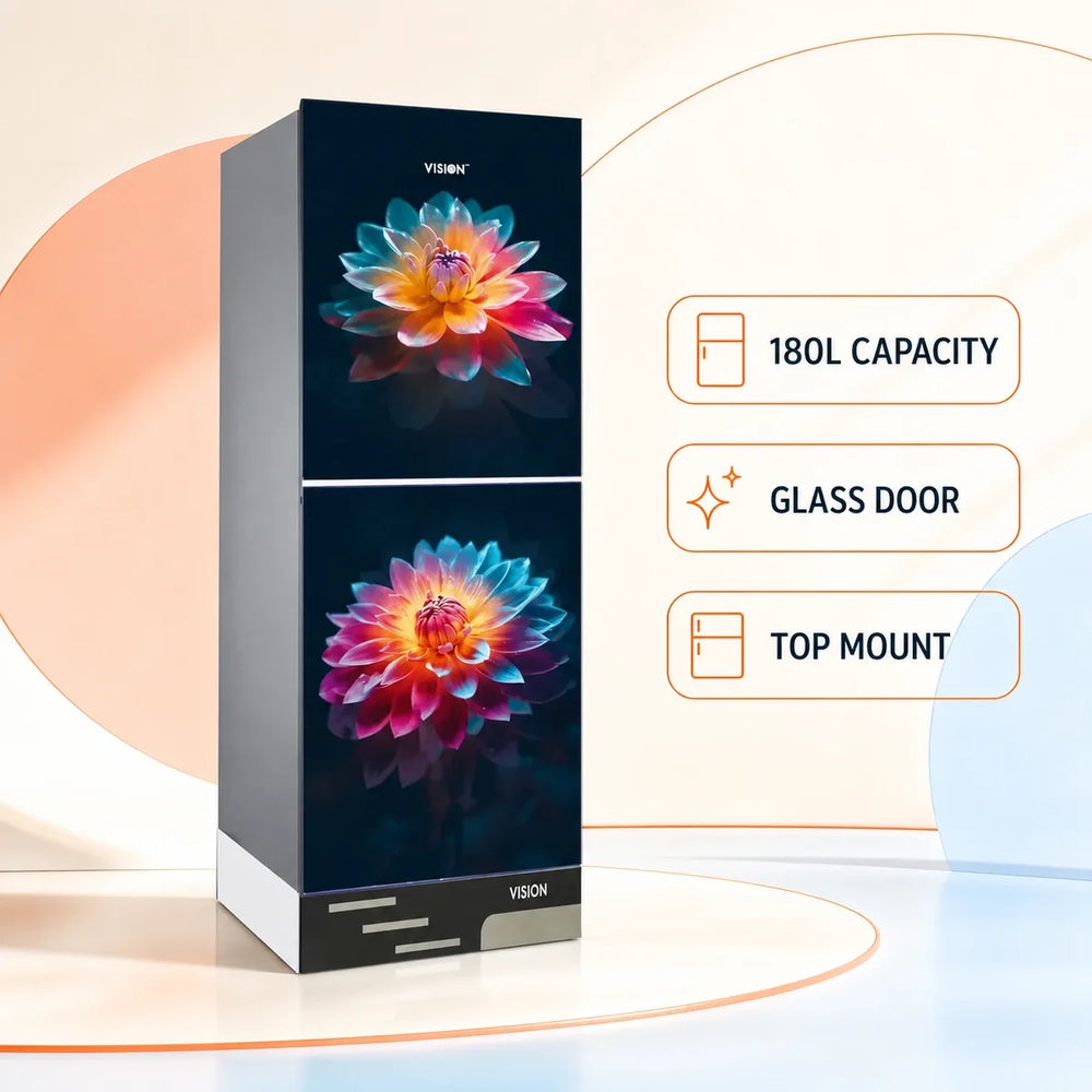 Vision Glass Door Refrigerator RE-180 Liter Lotus Poddo Top Mount