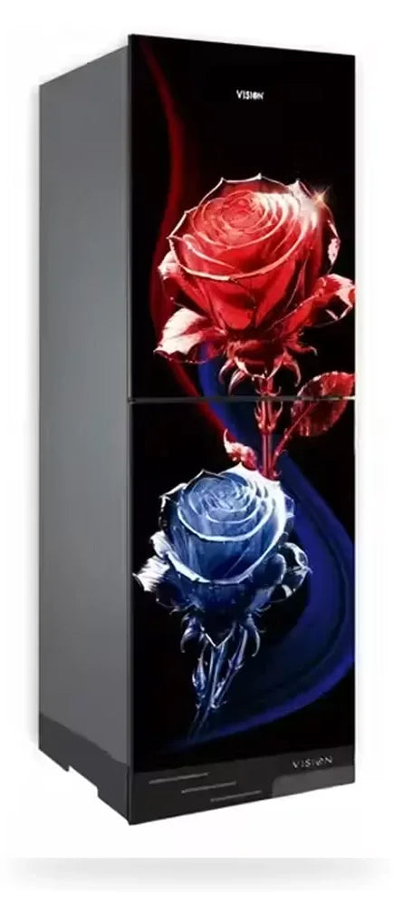 Vision Glass Door Refrigerator RE-200 Liter Crystal Rose Flower Top Mount