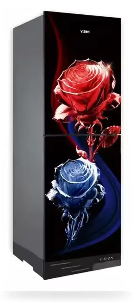 Vision Glass Door Refrigerator RE-200 Liter Crystal Rose Flower Top Mount