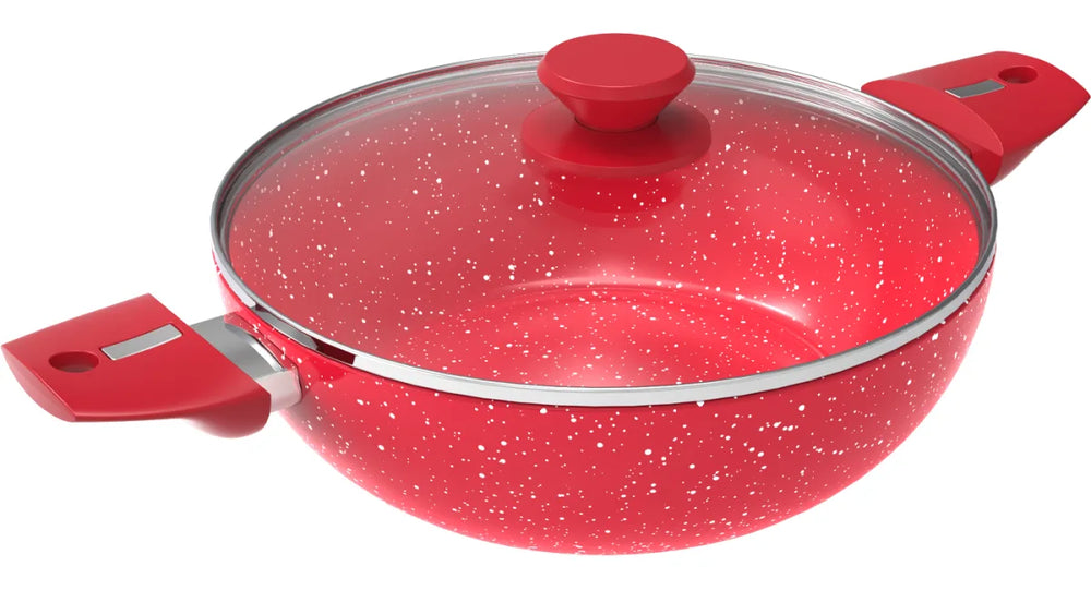 Walton Ceramic Coated Wok Pan With Glass Lid 24 cm
