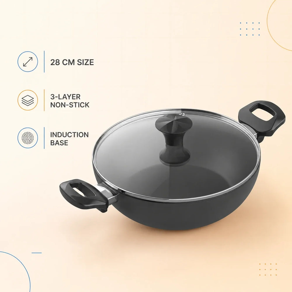 Walton Wok Pan 28cm with Glass Lid Classic Induction