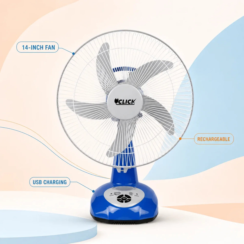 Click Rechargeable Table Fan 14” – Blue