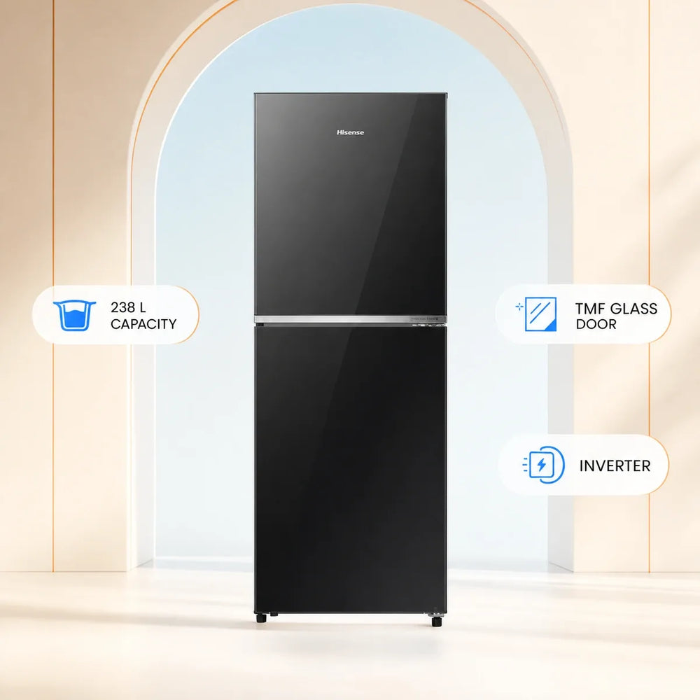 Hisense 238L TMF Glass Door Inverter Refrigerator Premium Black