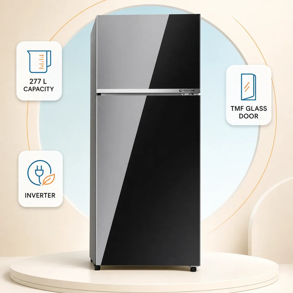 Hisense 277L TMF Inverter Glass Door Refrigerator Mirror Black