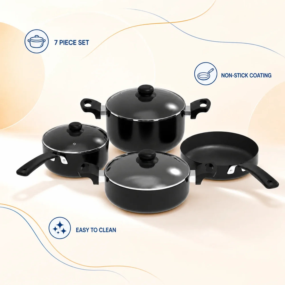 Kiam 7in1 Black 7 Pcs Non Stick Cookware Set