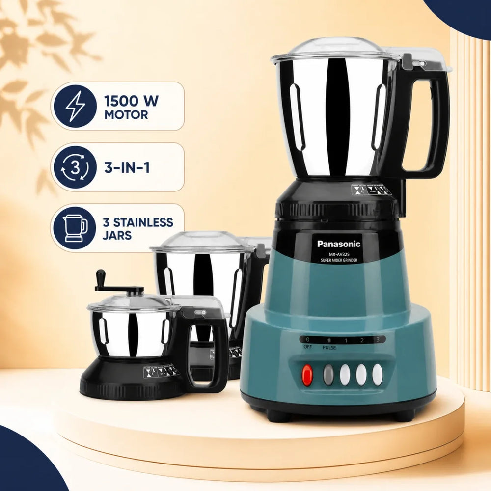Panasonic 1500W 3 IN 1 Mixer Grinder MX-AV325 (Coral Blue)