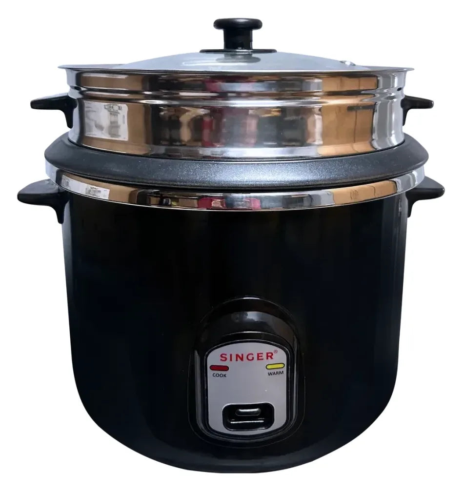 Singer Deluxe Black 2.8L Rice Cooker with Double Bowl