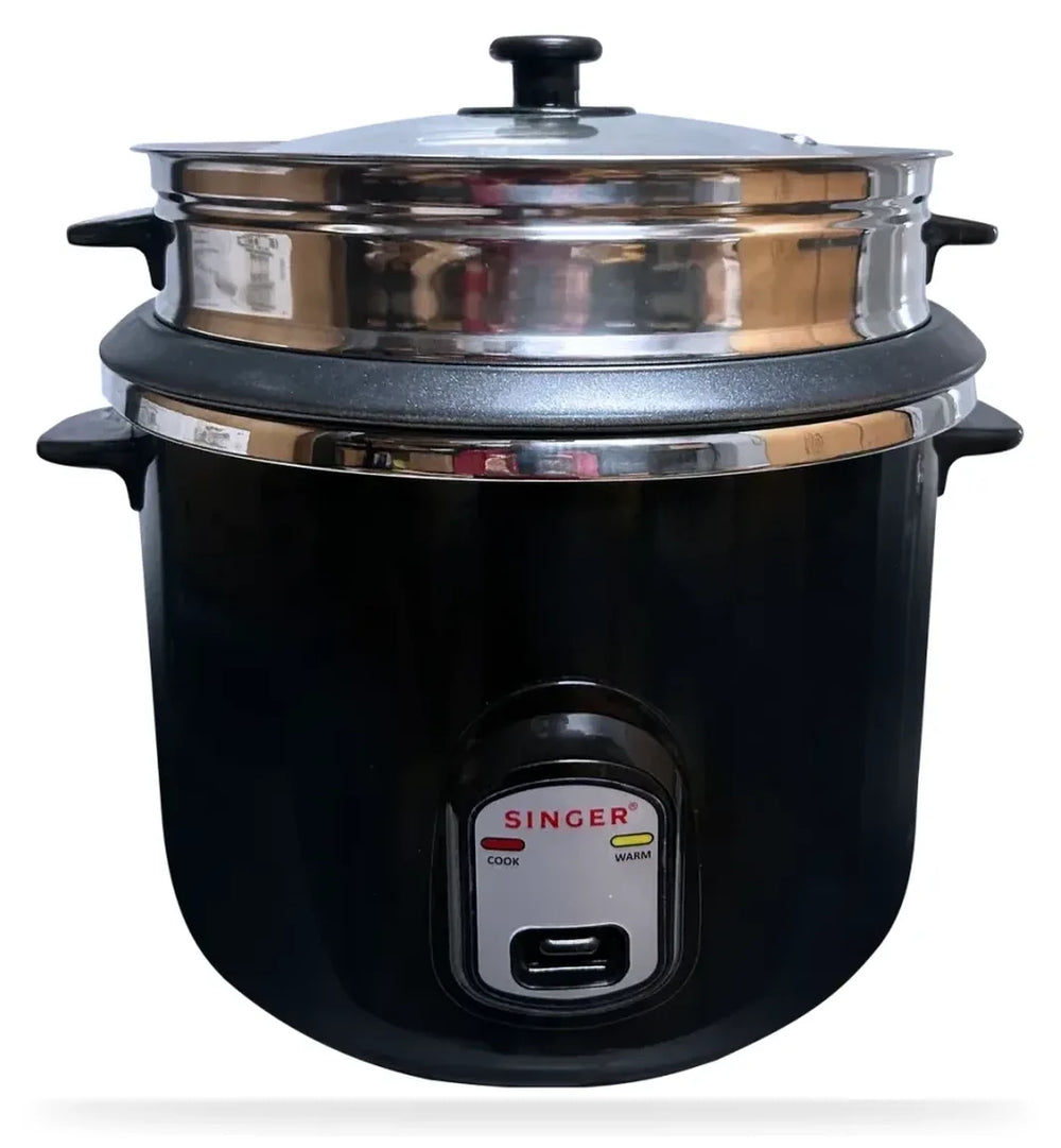Singer Deluxe Black 2.8L Rice Cooker with Double Bowl