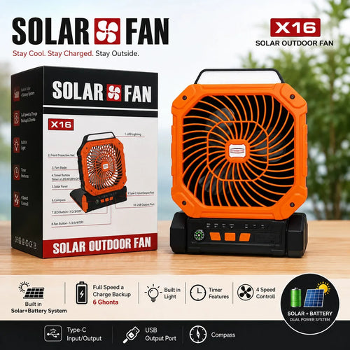 Solar Outdoor Rechargeable Fan X16