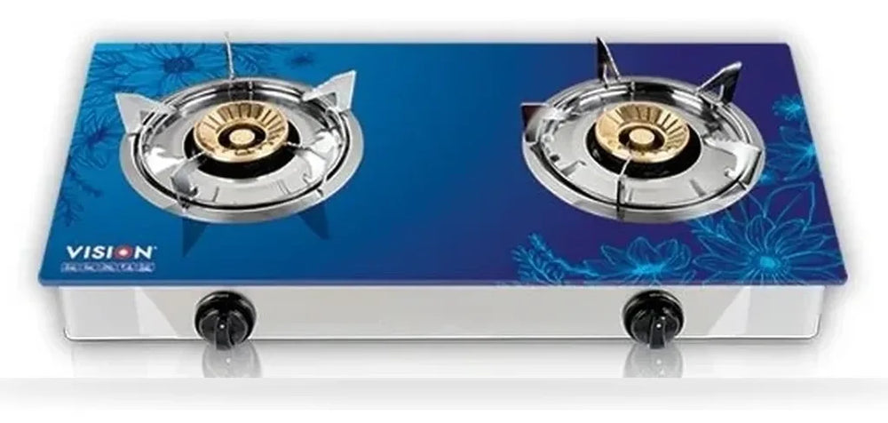 Vision 3D-Sky Tempered Glass Double NG Gas Stove – Blue