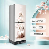Vision Glass Door Refrigerator RE-222 Liter Vase W Magnolia Flower Top Mount