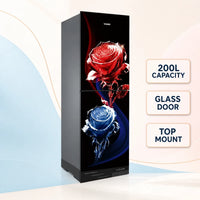 Vision Glass Door Refrigerator RE-200 Liter Crystal Rose Flower Top Mount