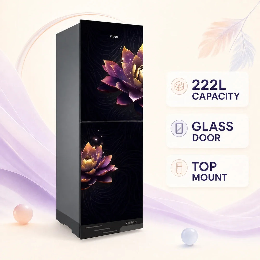 Vision Glass Door Refrigerator RE-222 Liter Purple Digital Lotus Top Mount