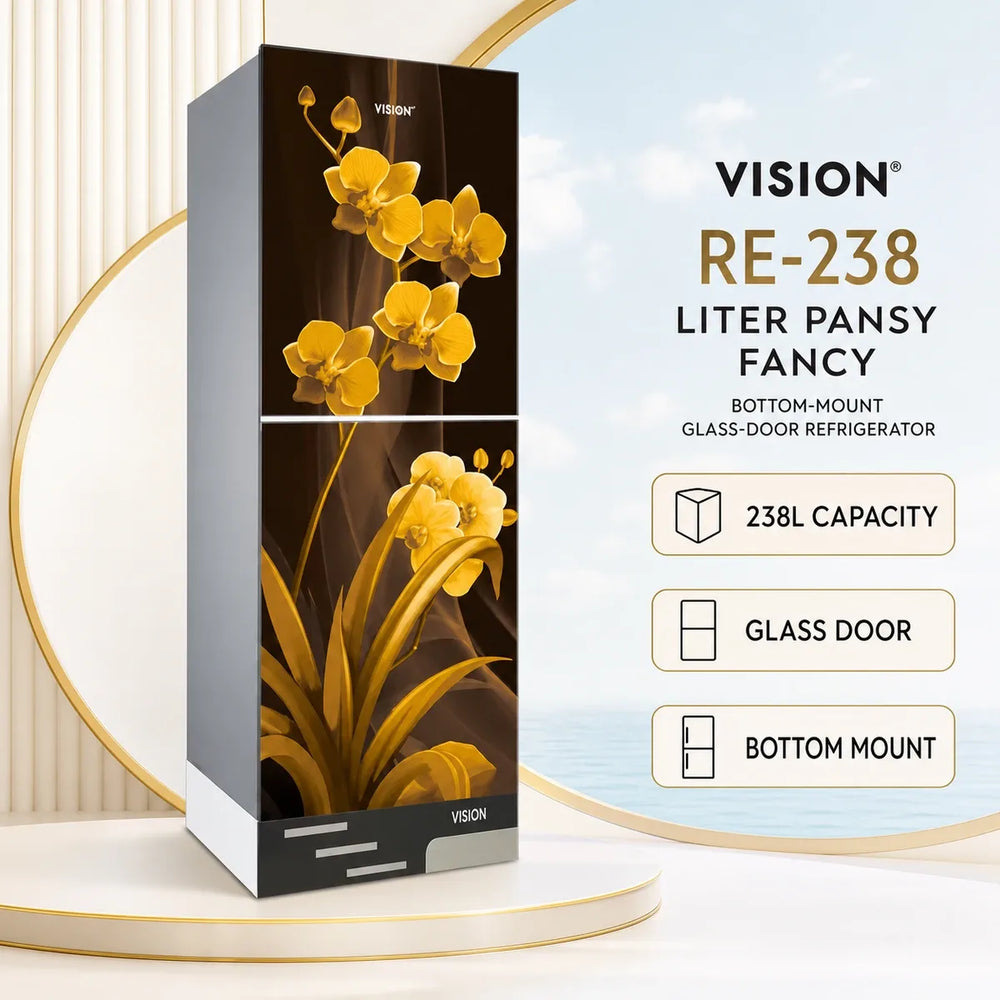 Vision Glass Door Refrigerator RE-238 Liter Pansy Fancy Bottom Mount
