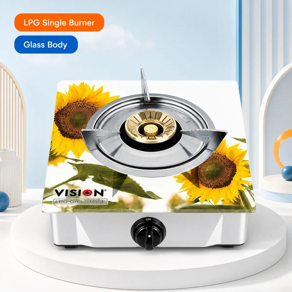 Vision Lpg Single Glass Body Gas Stove Sun Flower 3d