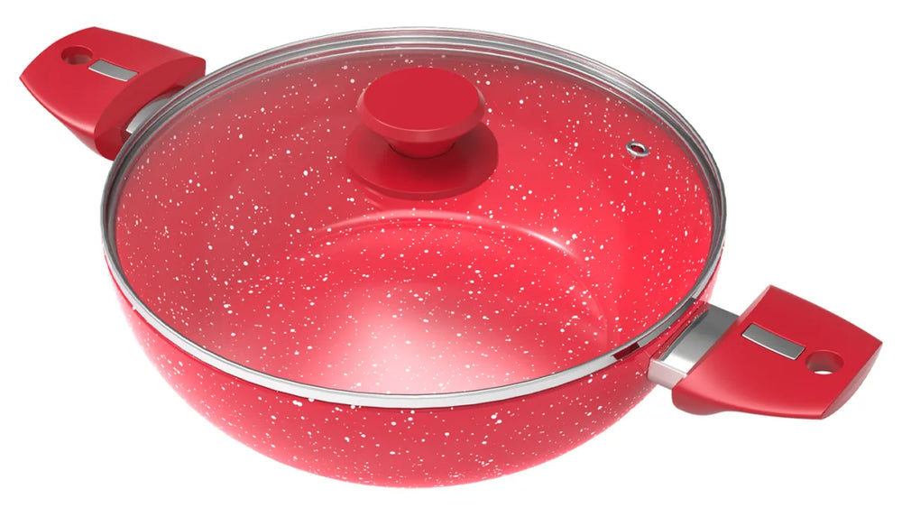 Walton Ceramic Coated Wok Pan With Glass Lid 24 cm