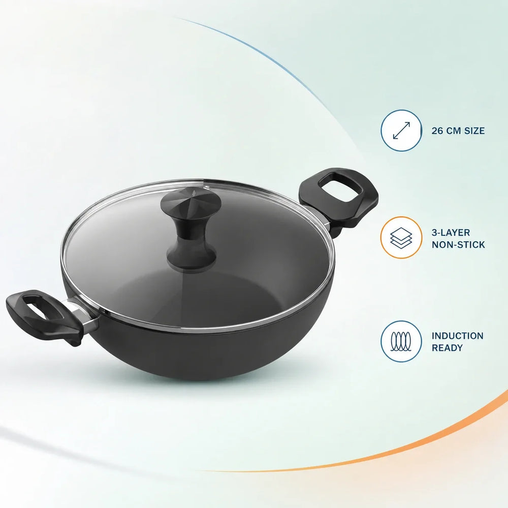 Walton Wok Pan 26cm with Glass Lid Classic Induction