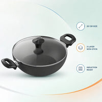 Walton Wok Pan 26cm with Glass Lid Classic Induction