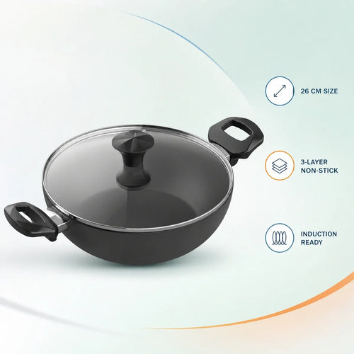 Walton Wok Pan 26cm with Glass Lid Classic Induction