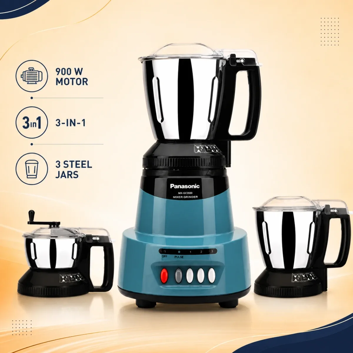 Panasonic 900W 3 IN 1 Mixer Grinder MX-GC3550 (Coral Blue) product image