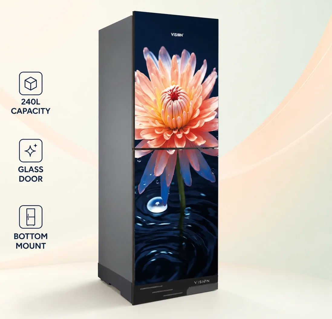 Vision 240 Liter  Glass Door Refrigerator Water DO Daisy Bottom Mount product image