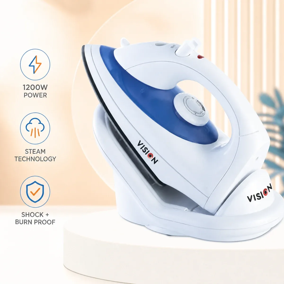 Vision Electronic Steam Iron 1200W with Shock and Burn Proof VIS-SMT-EI-001 (Blue/RED) product image